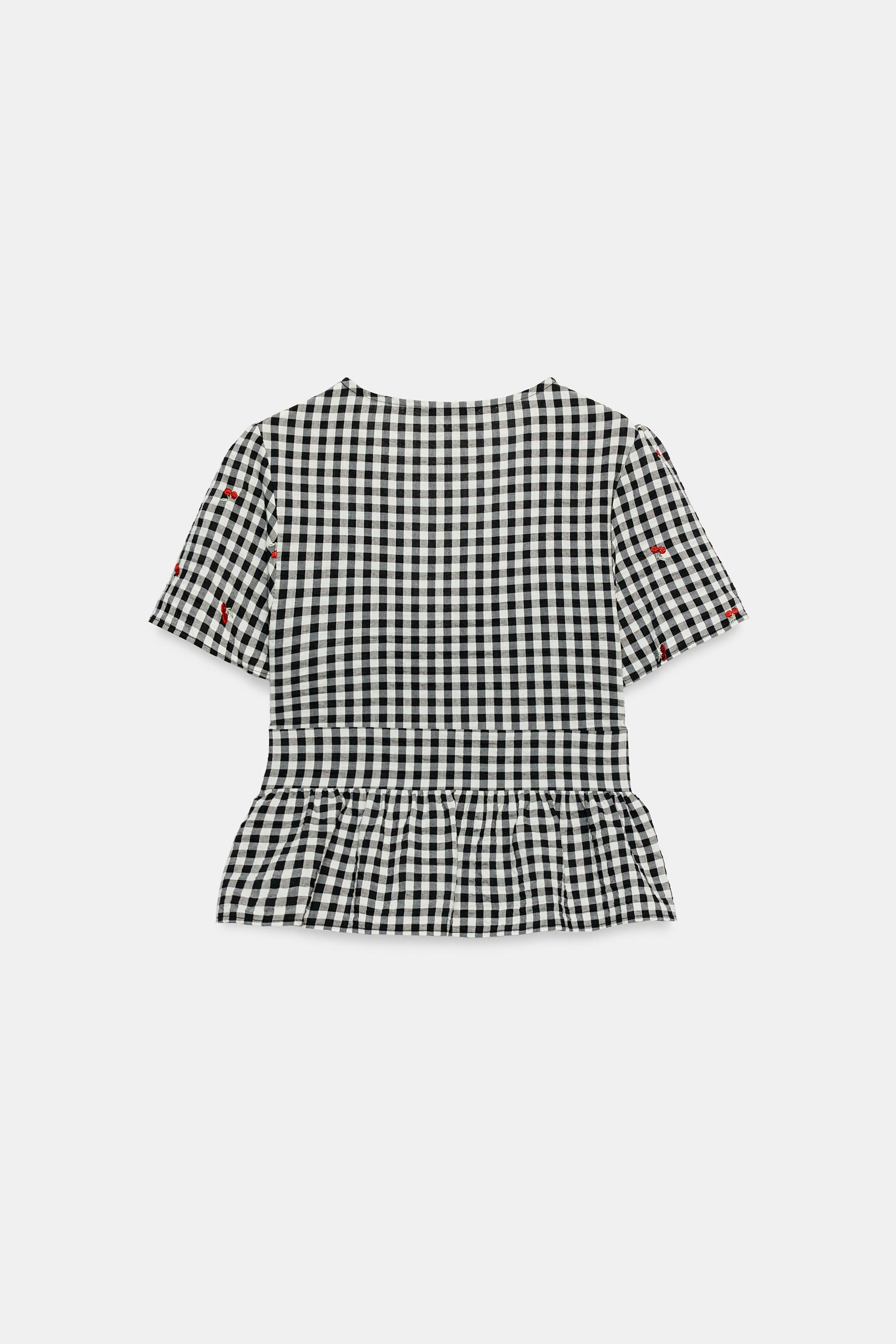 CHERRY EMBROIDERED GINGHAM TOP